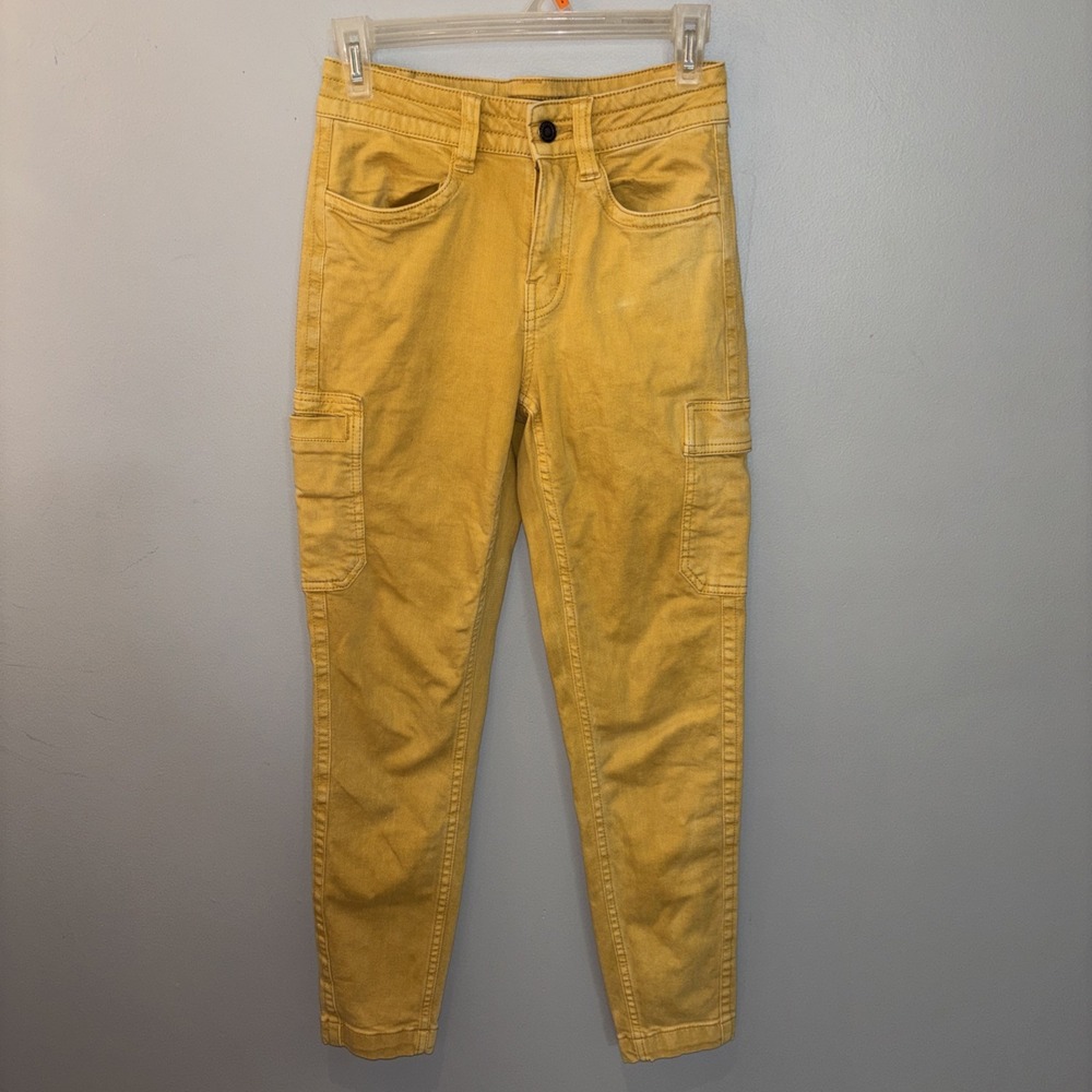 prAna Dollia Cargo Utility Pants 6-Pocket Mustard Yellow Organic Cotton Size 2